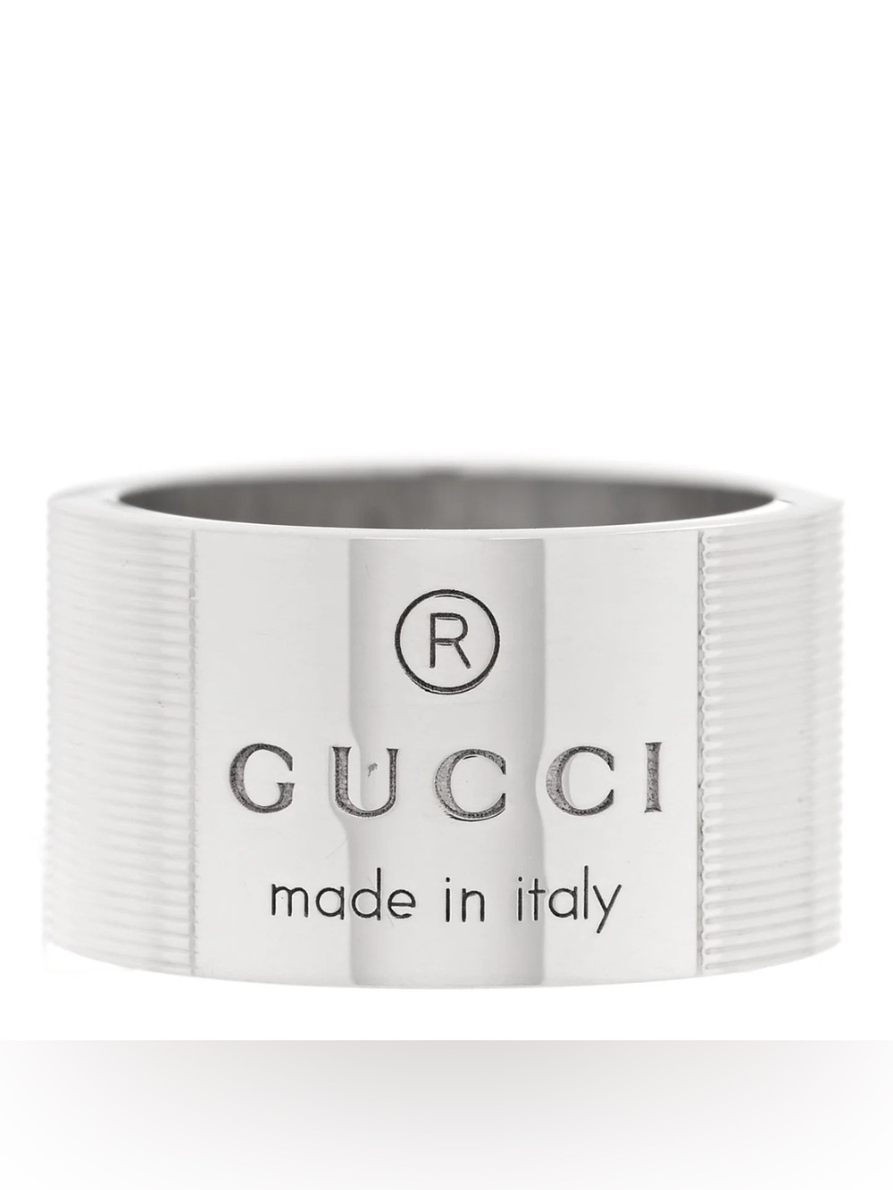 Gucci Sterling Silver 12mm Trademark Wide Band Ring 6.75